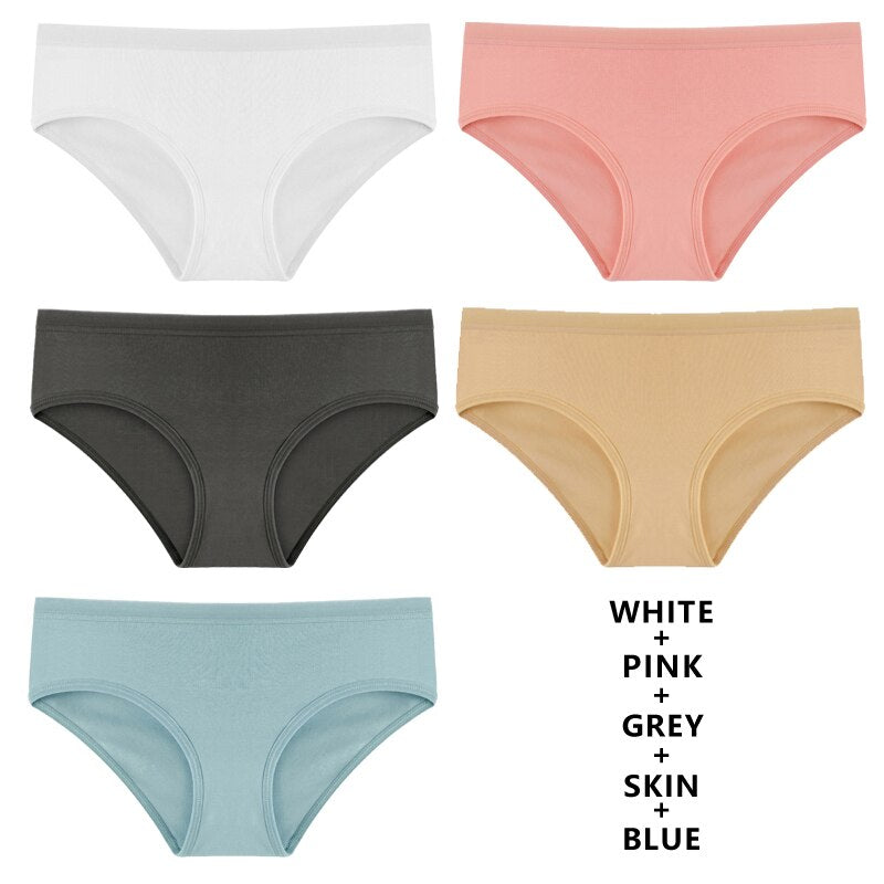 5PCS Set Panties Cotton Underwear Solid Color Briefs Girls Low-Rise Soft Panty Underpants Female Lingerie