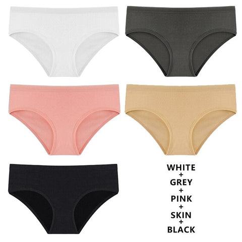 5-teiliges Set Höschen Baumwolle Unterwäsche Einfarbig Slips Mädchen Low-Rise Soft Panty Unterhose Weibliche Dessous