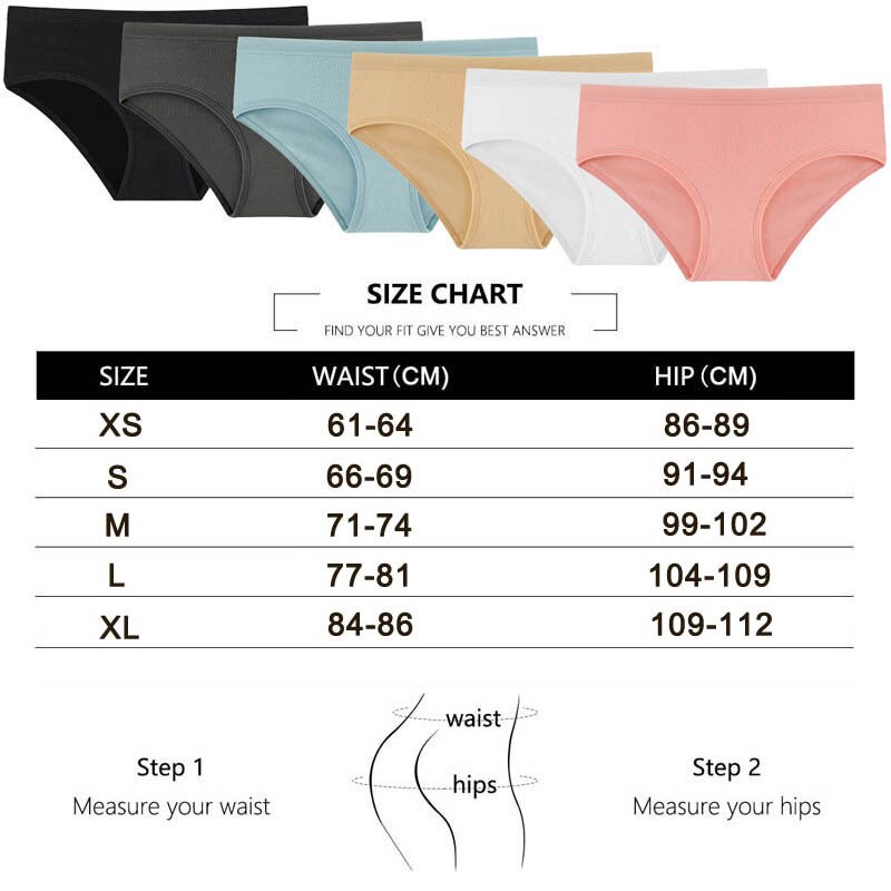 5-teiliges Set Höschen Baumwolle Unterwäsche Einfarbig Slips Mädchen Low-Rise Soft Panty Unterhose Weibliche Dessous