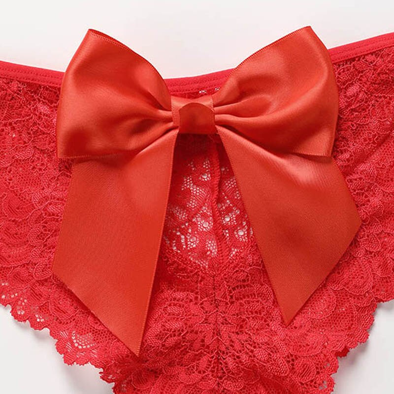 Amazing Lingerie G String Lace Underwear Femal Bow Thong Female Low-waist Transparent Lingerie