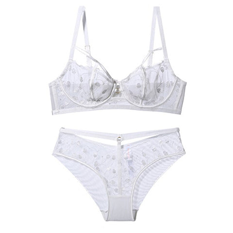 Stickerei Spitzen-BH-Set Dessous Push-Up-Büstenhalter Aushöhlen Unterwäsche-Set Transparente Höschen Unterwäsche