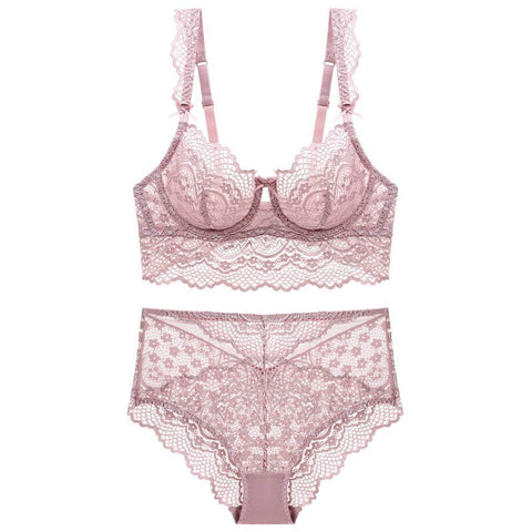 BH-Set Dessous Push Up Büstenhalter Ultradünne Spitzenunterwäsche Set Transparente Höschen Unterhose Panty Set Zweiteilig