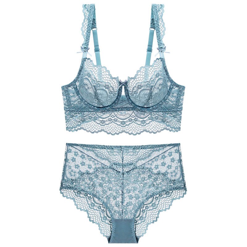 BH-Set Dessous Push Up Büstenhalter Ultradünne Spitzenunterwäsche Set Transparente Höschen Unterhose Panty Set Zweiteilig