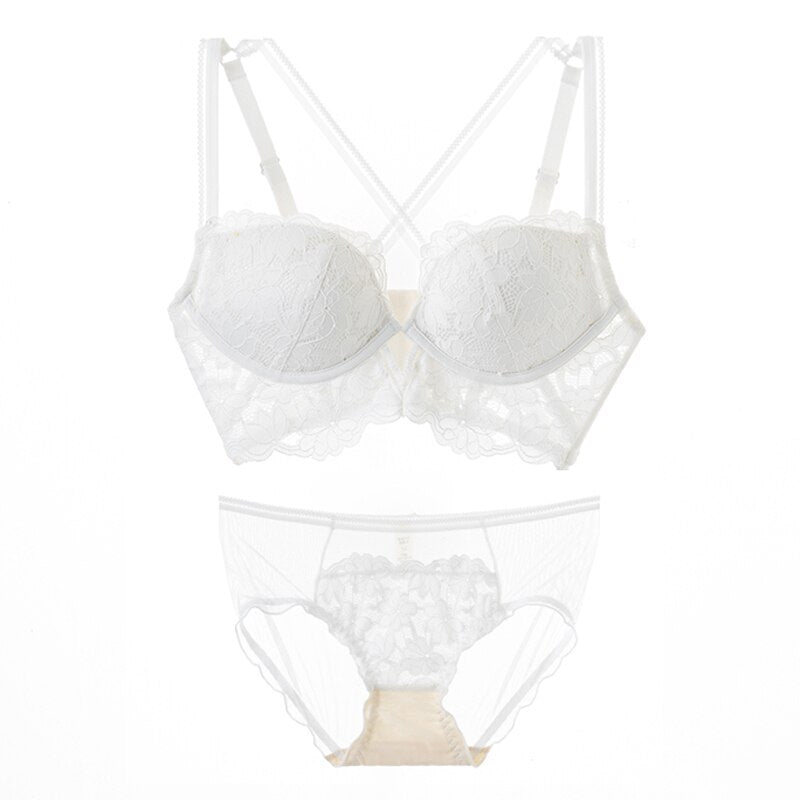 BH-Set Dessous Push Up Büstenhalter Ultradünne Spitzenunterwäsche Set Transparente Höschen Unterhose Panty Set Zweiteilig