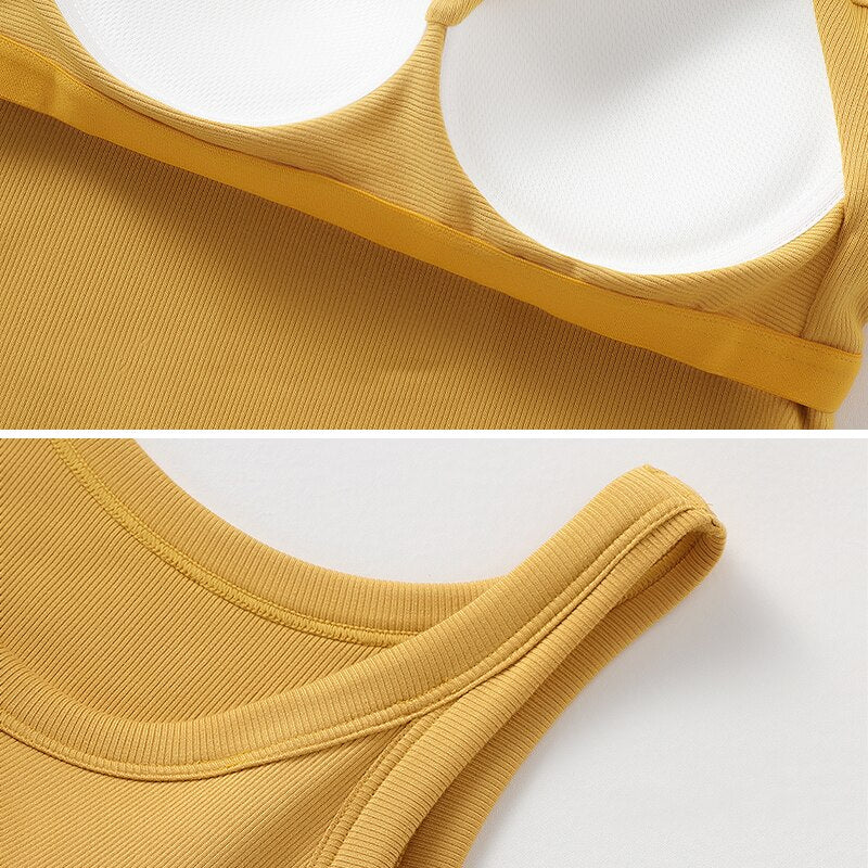 Camisole Push Up Tank Long Padded Female Bralette Streetwear Seamless Lounge Solid Color Wirefree