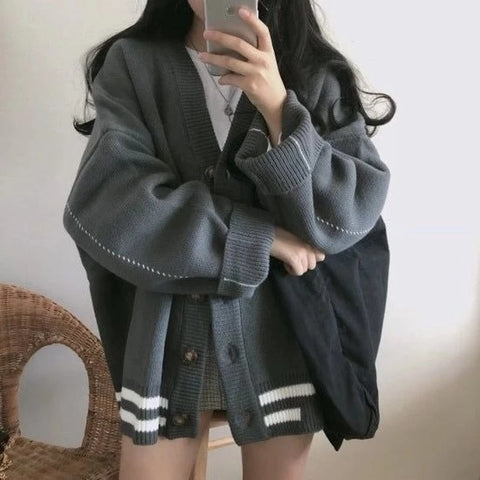 Korean Style V-Neck Loose Fit Cardigan Sweaters