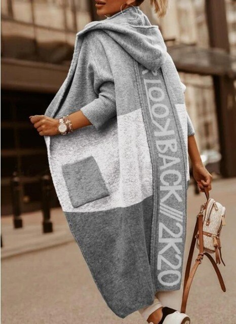 Full Length Fashionable Letter Print Back Winter Sweater