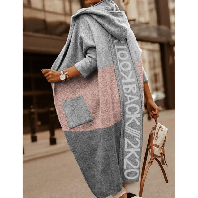 Full Length Fashionable Letter Print Back Winter Sweater