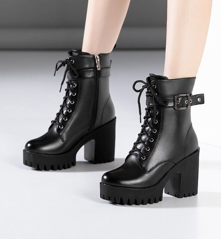 Edgy Babe Platform Lace-Up Booties