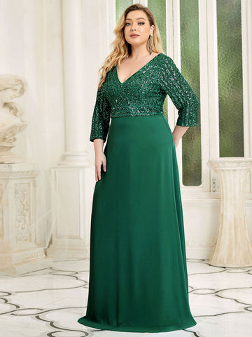 V Neck Long Formal Dress with Sequins