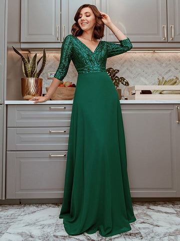 V Neck Long Formal Dress with Sequins