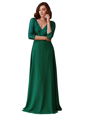 V Neck Long Formal Dress with Sequins