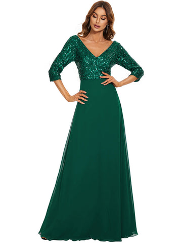 V Neck Long Formal Dress with Sequins