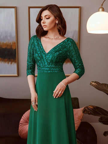 V Neck Long Formal Dress with Sequins