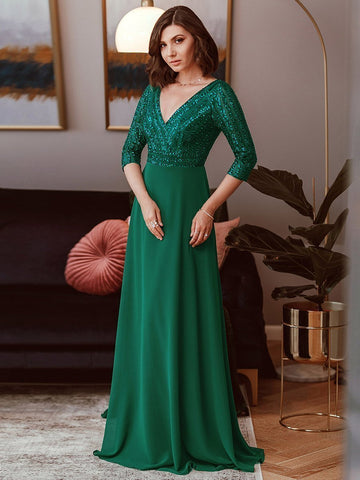 V Neck Long Formal Dress with Sequins