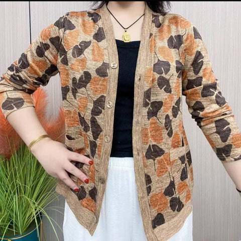 Elegant Flower Pattern Button Fly Autumn Cardigan