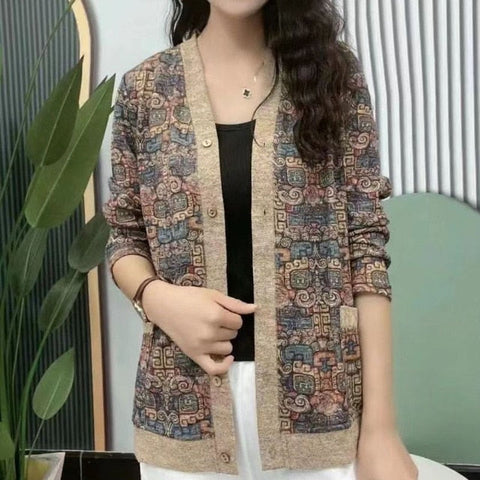 Elegant Flower Pattern Button Fly Autumn Cardigan