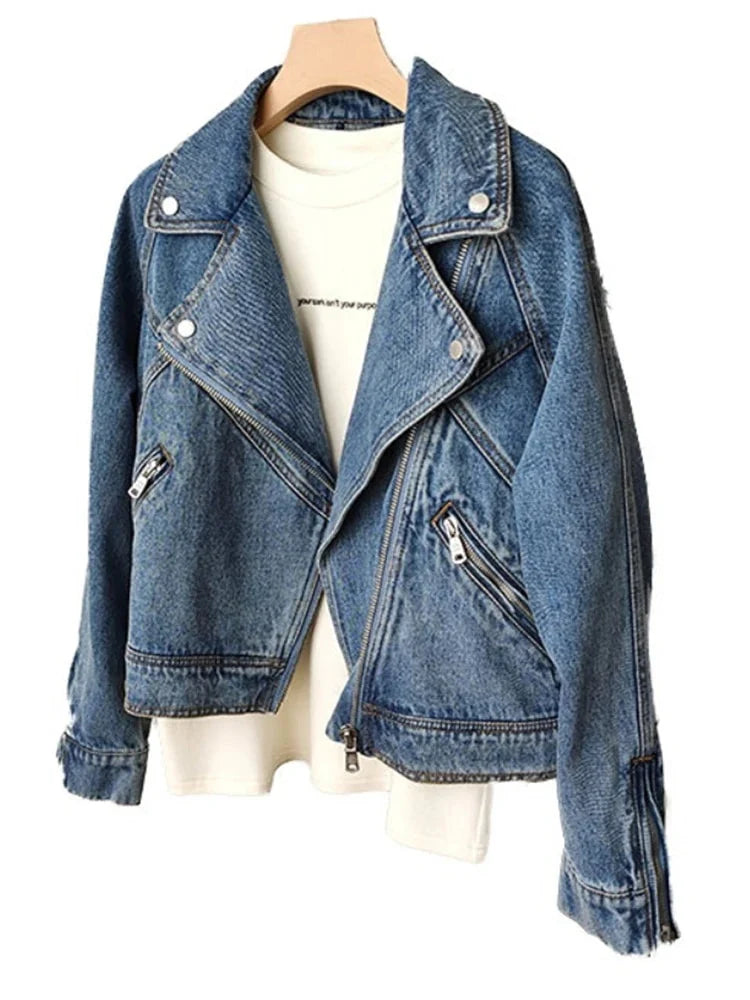 Chic Denim Lapel Collar Short Spring Jacket