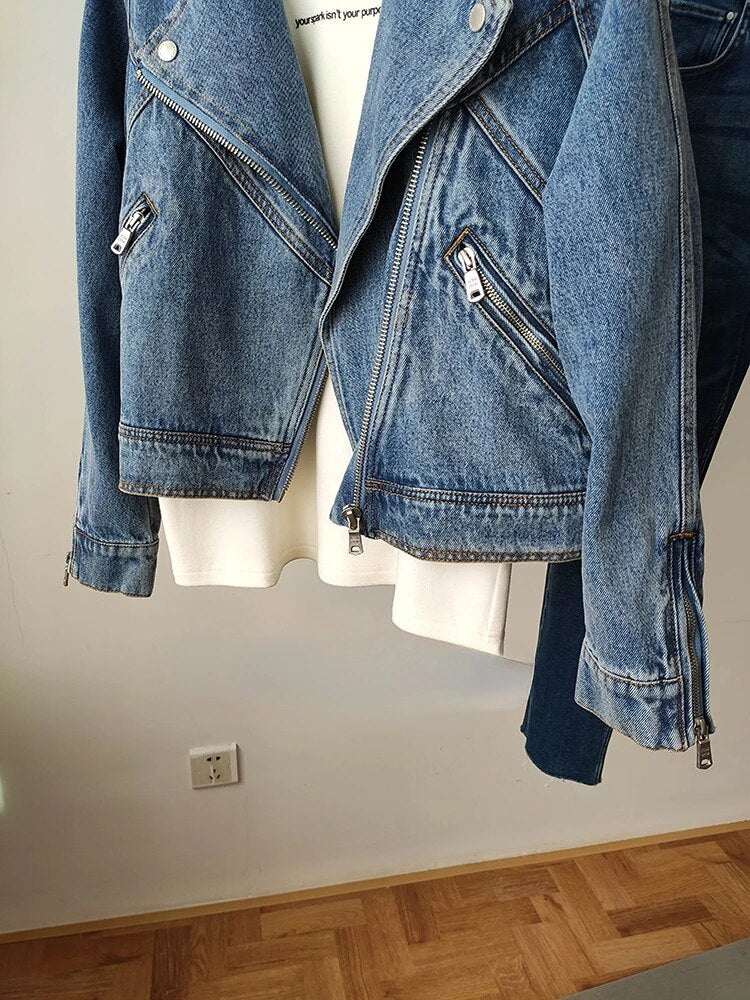 Chic Denim Lapel Collar Short Spring Jacket