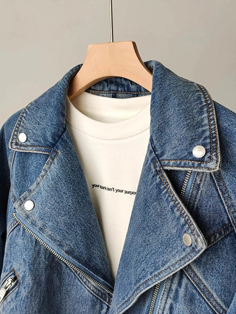 Chic Denim Lapel Collar Short Spring Jacket