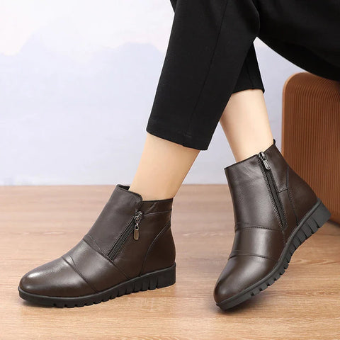 Ankle Zipper Genuine Leather Non-Slip Winter Shoes