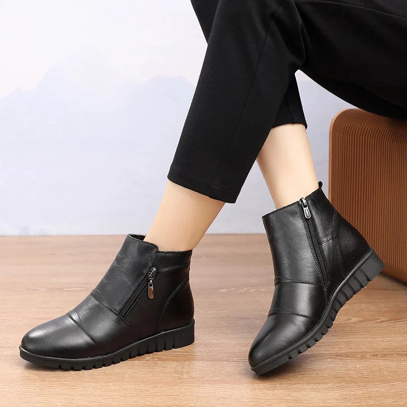 Ankle Zipper Genuine Leather Non-Slip Winter Shoes