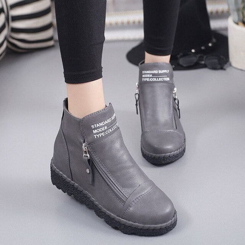Bottes d'hiver décontractées en cuir avec fermeture éclair à la cheville