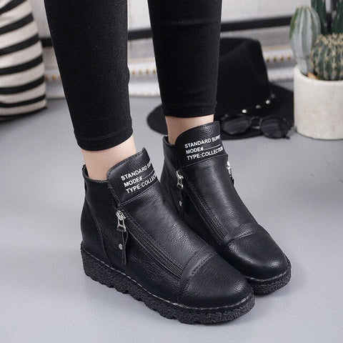 Bottes d'hiver décontractées en cuir avec fermeture éclair à la cheville