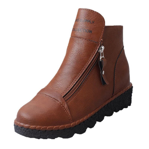 Bottes d'hiver décontractées en cuir avec fermeture éclair à la cheville