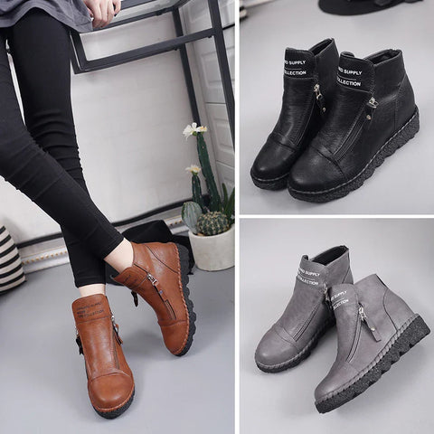 Bottes d'hiver décontractées en cuir avec fermeture éclair à la cheville