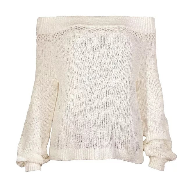 Lantern Sleeve Open Shoulder Sweaters