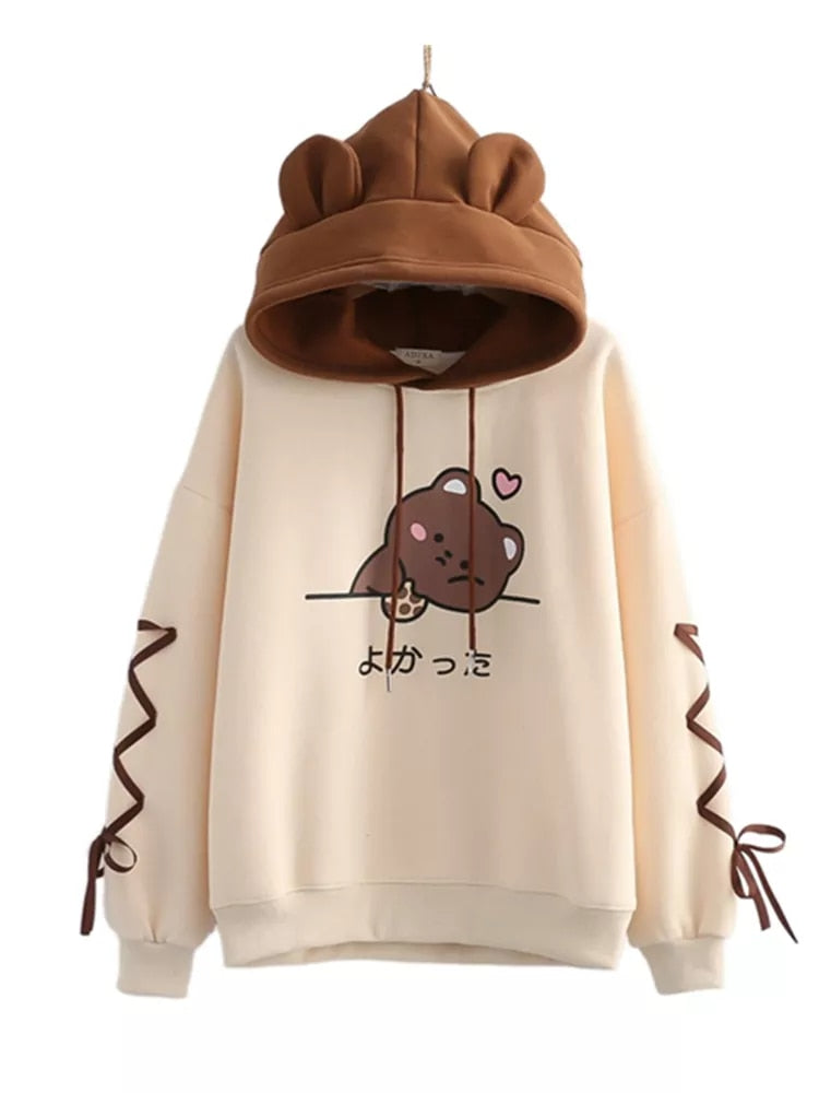 Cartoon Kitty Ear Hooded Winter Warm Hoodies