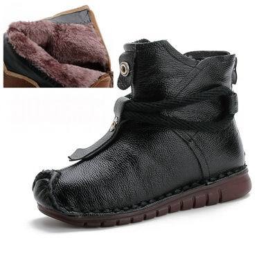 Flat Sole Genuine Leather Winter Ankle Boots