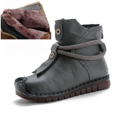 Flat Sole Genuine Leather Winter Ankle Boots