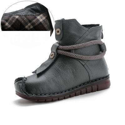 Flat Sole Genuine Leather Winter Ankle Boots