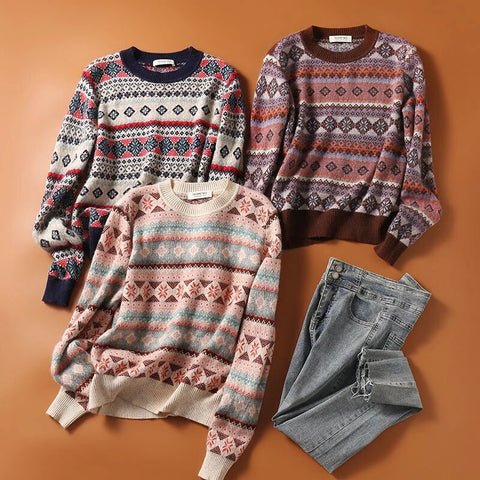 Rustic Geometric Design Sweaters