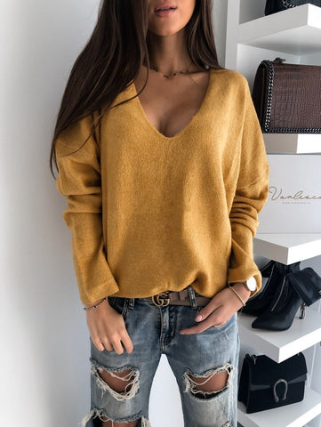 Casual V-Neck Knitted Sweaters