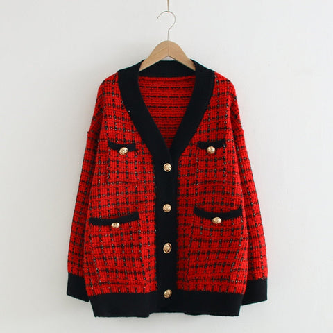 Black Edge Plaid Winter Cardigan Sweaters