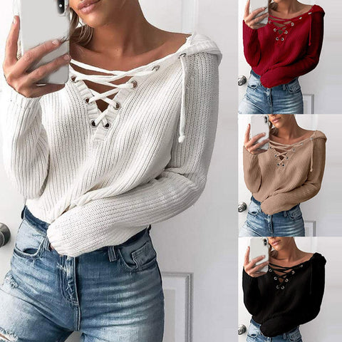 Cross Tied V-Neck Oversized Sweaters