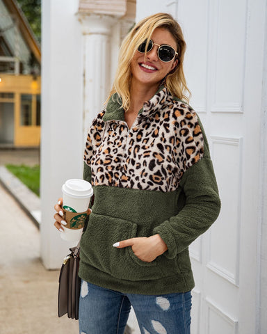 Half Leopard Zipper Sweaters