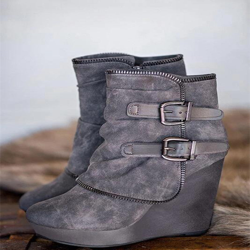 Compact High Platform Heel Leather Ankle Boots