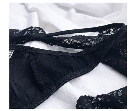 2PCS/Set Lace Panties Low-waist Temptation Lingerie Femal Cross Strap G String Thong Hollow out Underwear