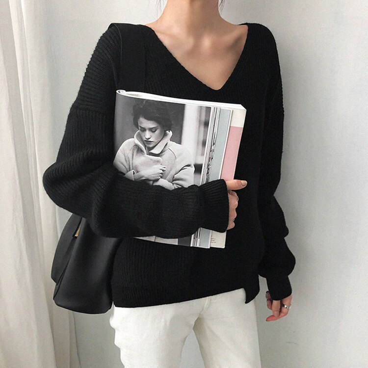 Trendy V-Ausschnitt Pullover 