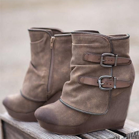 Compact High Platform Heel Leather Ankle Boots