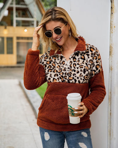 Half Leopard Zipper Sweaters