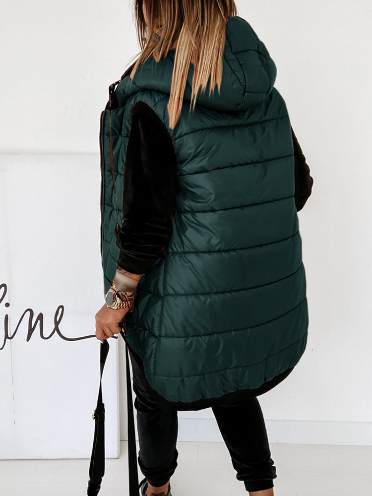 Casual Sleeveless Zip Up Puffer Hooded Jacket Coat