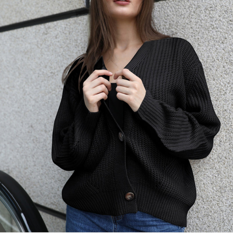 Deep V-Neck Knitted Cardigan Sweater