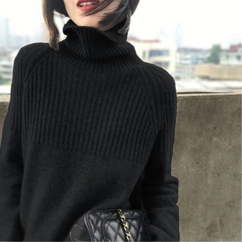 Turtleneck Stretch Striped Sweaters