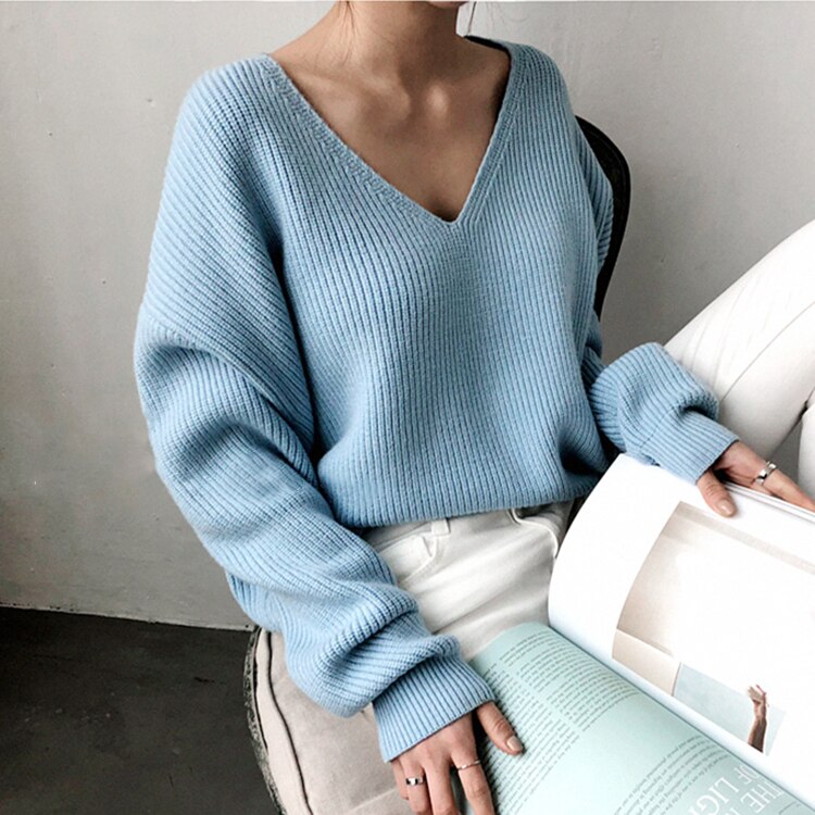 Trendy V-Ausschnitt Pullover 