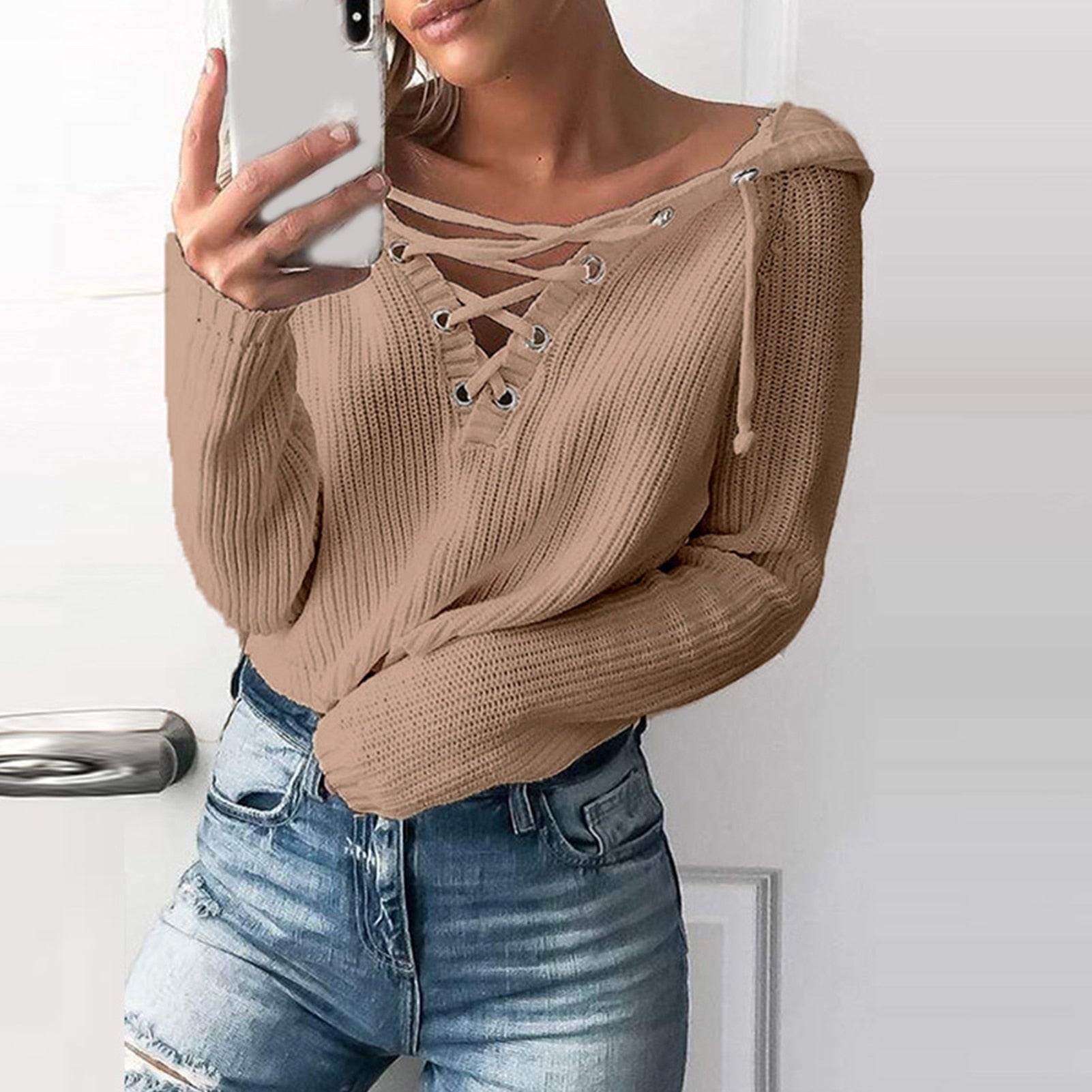 Cross Tied V-Neck Oversized Sweaters